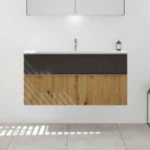 burgbad Fiumo 2.0 Mineralguss-Waschtisch mit Waschtischunterschrank 122 cm, mit Griff G0146