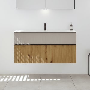 burgbad Fiumo 2.0 Mineralguss-Waschtisch mit Waschtischunterschrank 122 cm, mit Griff G0200