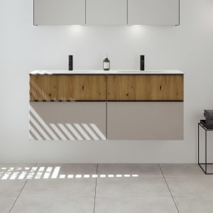 burgbad Fiumo 2.0 Mineralguss-Waschtisch mit Waschtischunterschrank 142 cm, mit Griff G0200