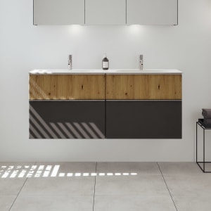 burgbad Fiumo 2.0 Mineralguss-Waschtisch mit Waschtischunterschrank 142 cm, mit Griff G0146