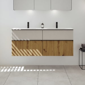 burgbad Fiumo 2.0 Mineralguss-Waschtisch mit Waschtischunterschrank 142 cm, mit Griff G0200