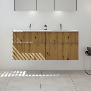 burgbad Fiumo 2.0 Mineralguss-Waschtisch mit Waschtischunterschrank 142 cm, mit Griff G0146