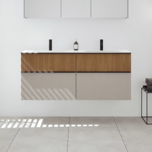 burgbad Fiumo 2.0 Mineralguss-Waschtisch mit Waschtischunterschrank 142 cm, mit Griff G0200