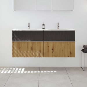 burgbad Fiumo 2.0 Mineralguss-Waschtisch mit Waschtischunterschrank 142 cm, mit Griff G0146