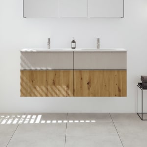 burgbad Fiumo 2.0 Mineralguss-Waschtisch mit Waschtischunterschrank 142 cm, mit Griff G0146