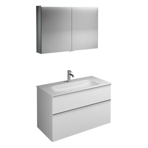 burgbad Fiumo Badmöbel-Set 102 cm mit Waschtisch und Unterschrank  mit Griff G0146 sowie mit Spiegelschrank