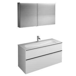 burgbad Fiumo Badmöbel-Set 122 cm mit Waschtisch mit 1 Hahnloch und Unterschrank  mit Griff G0200 sowie mit Spiegelschrank