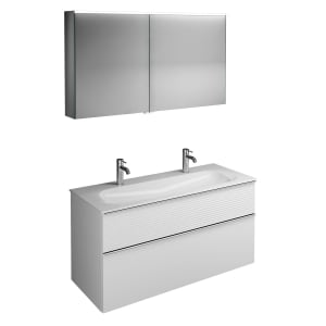 burgbad Fiumo Badmöbel-Set 122 cm mit Waschtisch mit 2 Hahnlöcher und Unterschrank  mit Griff G0146 sowie mit Spiegelschrank