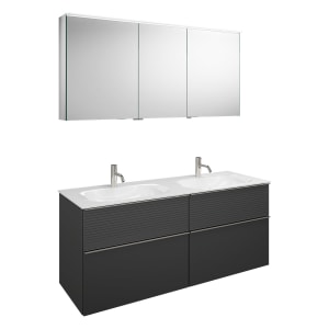 burgbad Fiumo Badmöbel-Set 142 cm mit Doppel-Waschtisch und Unterschrank  mit Griff G0146 sowie mit Spiegelschrank