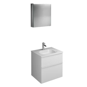 burgbad Fiumo Badmöbel-Set 62 cm mit Waschtisch und Unterschrank  mit Griff G0223 sowie mit Spiegelschrank mit Türanschlag links