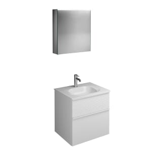 burgbad Fiumo Badmöbel-Set 62 cm mit Waschtisch und Unterschrank  mit Griff G0223 sowie mit Spiegelschrank mit Türanschlag rechts