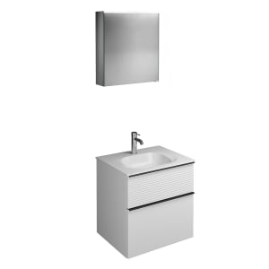 burgbad Fiumo Badmöbel-Set 62 cm mit Waschtisch und Unterschrank  mit Griff G0200 sowie mit Spiegelschrank mit Türanschlag links