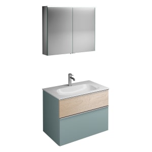 burgbad Fiumo Badmöbel-Set 82 cm mit Waschtisch und Unterschrank  mit Griff G0146 sowie mit Spiegelschrank