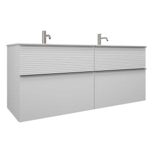 burgbad Fiumo Mineralguss-Doppelwaschtisch mit Unterschrank 142 cm, mit Griff G0146, oben mit Plissée-Struktur