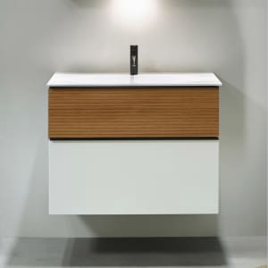 burgbad Fiumo Mineralguss-Waschtisch mit Unterschrank 82 cm, mit Griff G0200, oben mit Plissée-Struktur