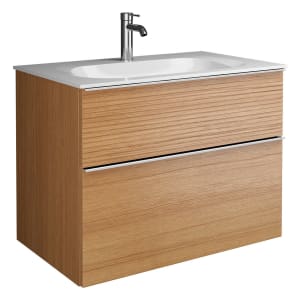 burgbad Fiumo Mineralguss-Waschtisch mit Unterschrank 82 cm, mit Griff G0146, oben mit Plissée-Struktur