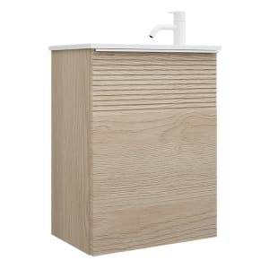 burgbad Fiumo Mineralguss-Waschtisch mit Unterschrank 47 cm, mit 1 Tür mit mit Plissée-Struktur Anschlag rechts, mit Griff G0223