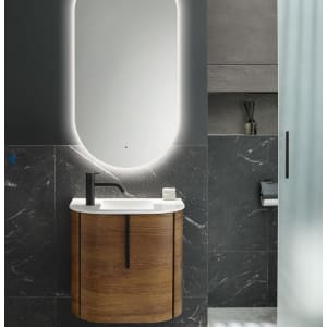 burgbad Lavo 2.0 Gäste Bad Mineralguss-Waschtisch mit Waschtischunterschrank, Grifflos G0229, Hahnloch links