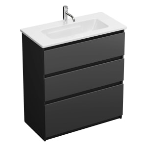 burgbad Lin20 Waschtischunterschrank mit Keramik-Waschtisch 83 cm, 3 Auszüge