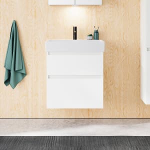 burgbad Lin20 Waschtischunterschrank mit Keramik-Waschtisch 63 cm, 2 Auszüge