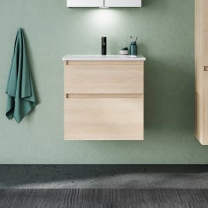 burgbad Lin20 Waschtischunterschrank mit Keramik-Waschtisch 63 cm, 2 Auszüge
