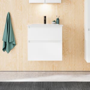 burgbad Lin20 Waschtischunterschrank mit Keramik-Waschtisch 63 cm, 2 Auszüge