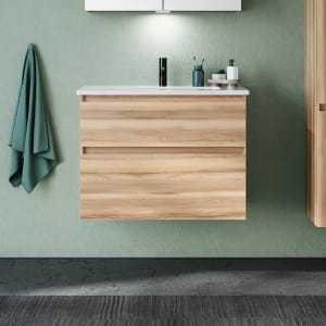 burgbad Lin20 Waschtischunterschrank mit Keramik-Waschtisch 83 cm, 2 Auszüge