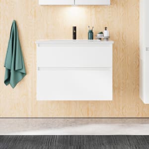 burgbad Lin20 Waschtischunterschrank mit Keramik-Waschtisch 83 cm, 2 Auszüge