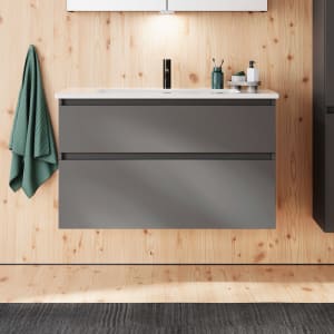 burgbad Lin20 Waschtischunterschrank mit Keramik-Waschtisch 103 cm, 2 Auszüge