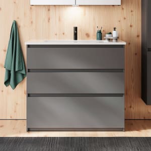 burgbad Lin20 Waschtischunterschrank mit Keramik-Waschtisch 103 cm, 3 Auszüge