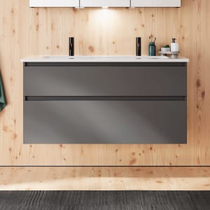 burgbad Lin20 Waschtischunterschrank mit Keramik-Waschtisch 123 cm, 2 Auszüge