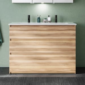 burgbad Lin20 Waschtischunterschrank mit Keramik-Waschtisch 123 cm, 3 Auszüge