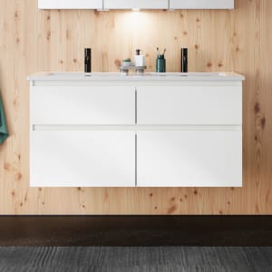 burgbad Lin20 Waschtischunterschrank mit Keramik-Doppelwaschtisch 123 cm, 4 Auszüge