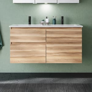 burgbad Lin20 Waschtischunterschrank mit Keramik-Doppelwaschtisch 123 cm, 4 Auszüge