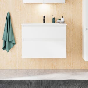 burgbad Lin20 Waschtischunterschrank mit Mineralguss-Waschtisch 82 cm, 2 Auszüge