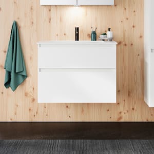 burgbad Lin20 Waschtischunterschrank mit Mineralguss-Waschtisch 82 cm, 2 Auszüge