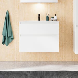 burgbad Lin20 Waschtischunterschrank mit Mineralguss-Waschtisch 82 cm, 2 Auszüge