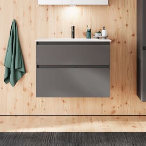 burgbad Lin20 Waschtischunterschrank mit Mineralguss-Waschtisch 82 cm, 2 Auszüge