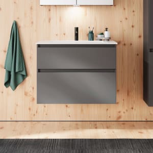 burgbad Lin20 Waschtischunterschrank mit Mineralguss-Waschtisch 82 cm, 2 Auszüge