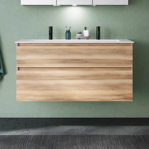 burgbad Lin20 Waschtischunterschrank mit Mineralguss-Waschtisch 122 cm, 2 Auszüge