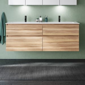 burgbad Lin20 Waschtischunterschrank mit Mineralguss-Doppelwaschtisch 162 cm, 4 Auszüge, links und rechts