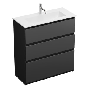 burgbad Lin20 Waschtischunterschrank mit Mineralguss-Waschtisch 82 cm, 3 Auszüge