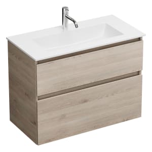 burgbad Lin20 Waschtischunterschrank mit Mineralguss-Waschtisch 82 cm, 2 Auszüge