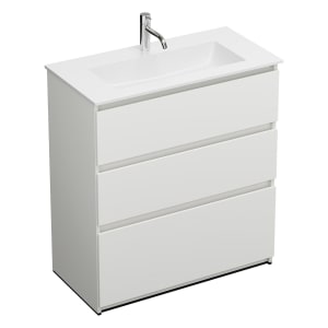 burgbad Lin20 Waschtischunterschrank mit Mineralguss-Waschtisch 82 cm, 3 Auszüge