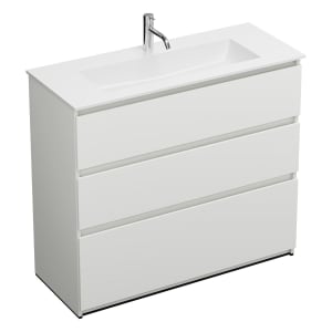 burgbad Lin20 Waschtischunterschrank mit Mineralguss-Waschtisch 102 cm, 3 Auszüge