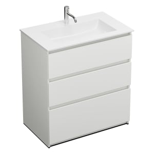 burgbad Lin20 Waschtischunterschrank mit Mineralguss-Waschtisch 82 cm, 3 Auszüge