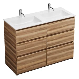 burgbad Lin20 Waschtischunterschrank mit Mineralguss-Doppelwaschtisch 122 cm, 6 Auszüge, links und rechts