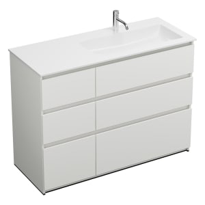 burgbad Lin20 Waschtischunterschrank mit Mineralguss-Waschtisch 122 cm, 6 Auszüge, rechts