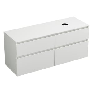 burgbad Lin20 Waschtischunterschrank mit Konsolenplatte 140 cm, 4 Auszüge, Beckenausschnitt rechts