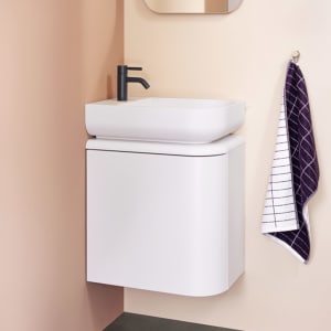 burgbad b:me Waschtischunterschrank mit Mineralguss-Waschtisch 50 cm, 1 Auszug, Becken rechts